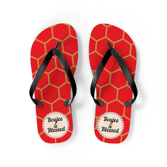 Boujee & Blessed Flip Flops - RED Golden Honeycomb - MEDIUM