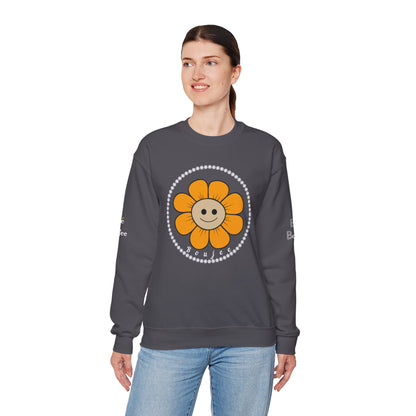 Boujee Flower Smiley Face Gold Tan - Heavy Blend™ Dark Colors Crewneck Sweatshirt