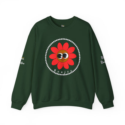 Boujee Flower Smiley Face Red Brown Wide-Eyed - Heavy Blend™ Dark Colors Crewneck Sweatshirt