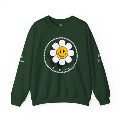 Boujee Flower Smiley Face White Gold - Heavy Blend™ Dark Colors Crewneck Sweatshirt