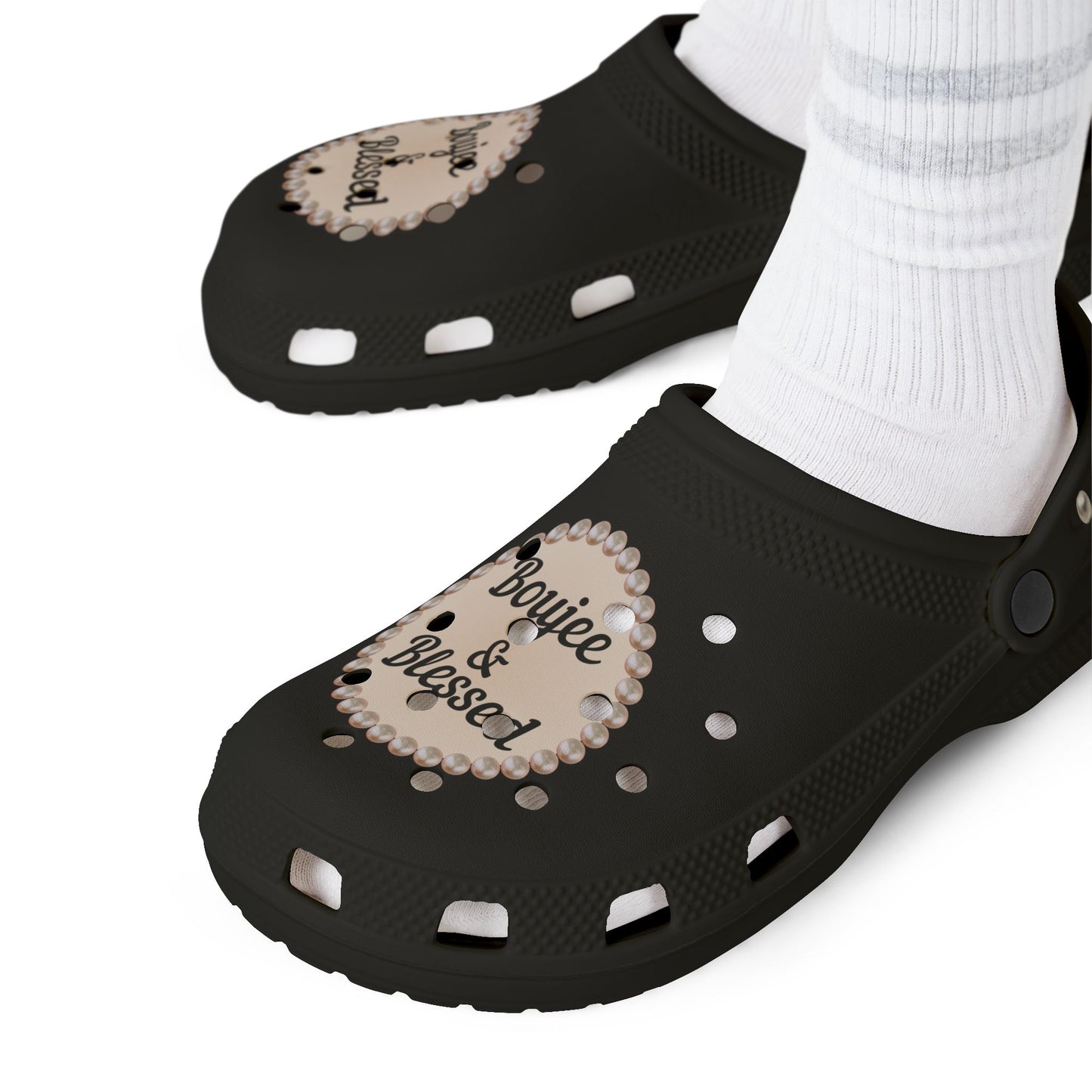 Boujee & Blessed Black Clogs with Charms
