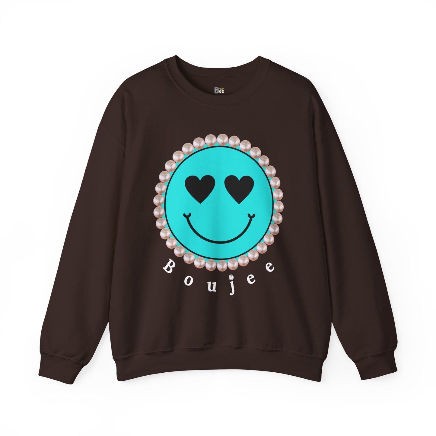 Bee Boujee - Boujee Smiley Face Turquoise in Pearls Heavy Blend™ Dark Colors Crewneck Sweatshirt
