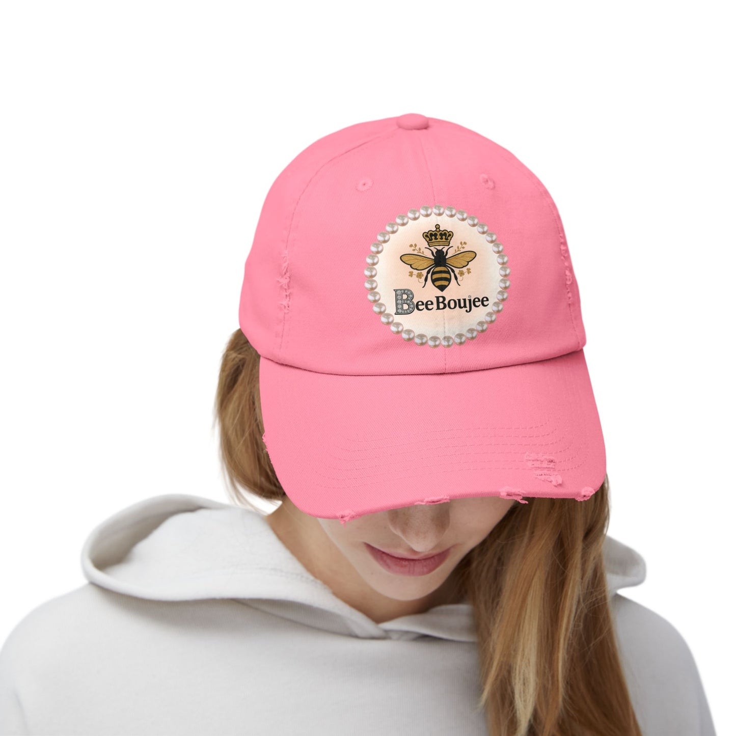 Bee Boujee Distressed Pearl-Emblem Cap
