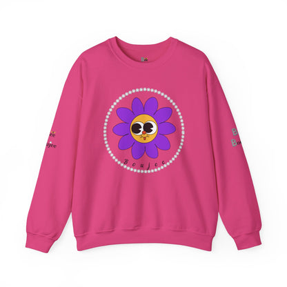 Boujee Flower Smiley Face Purple Gold Wide-Eyed - Heavy Blend™ Light Colors Crewneck Sweatshirt