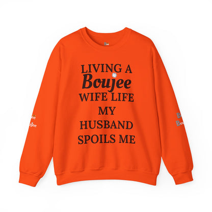 Living a Boujee Wife Life My Husband Spoils Me - Heavy Blend™ Light Colors Crewneck Sweatshirt