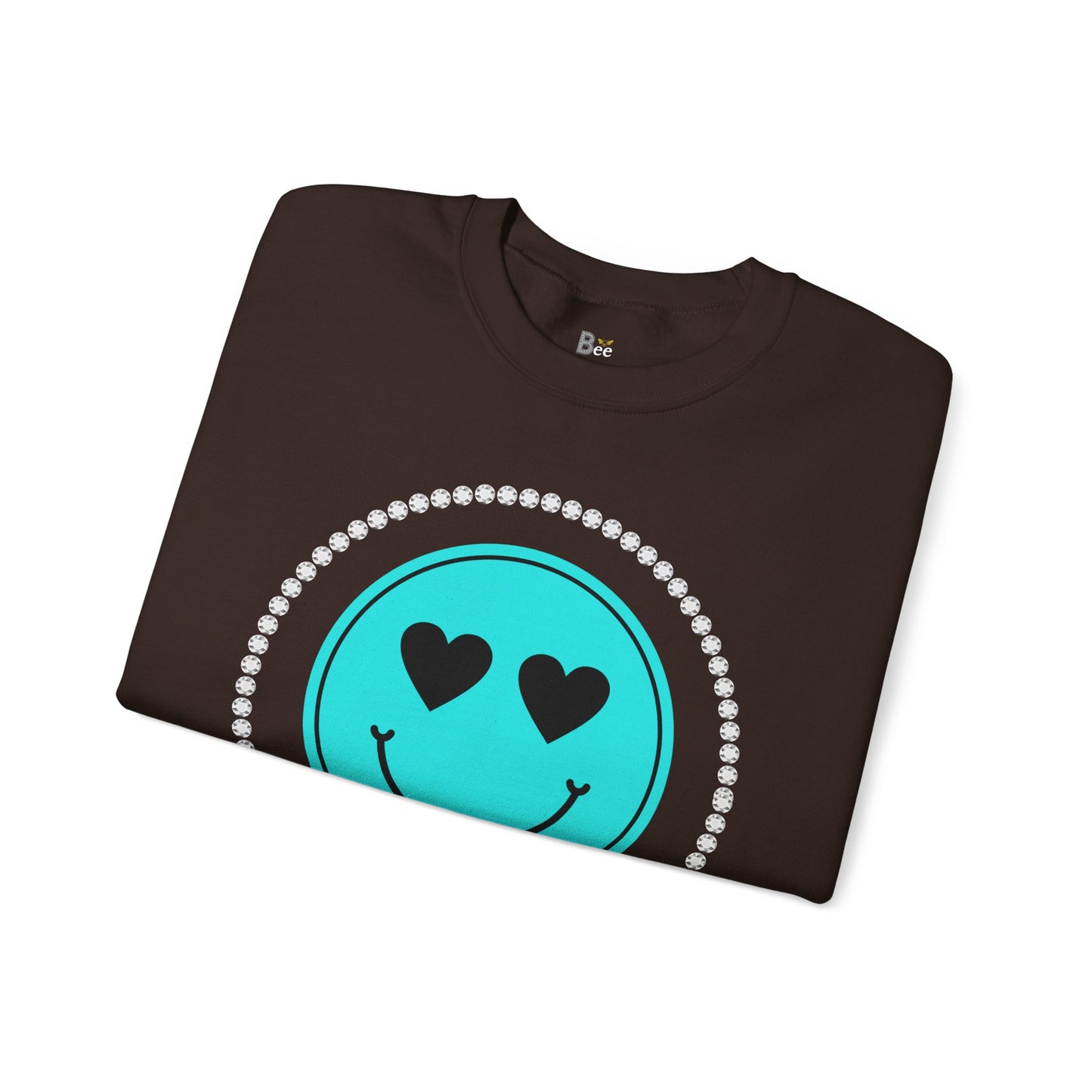 Bee Boujee - Boujee Smiley Face Turquoise in Diamonds Heavy Blend™ Dark Colors Crewneck Sweatshirt