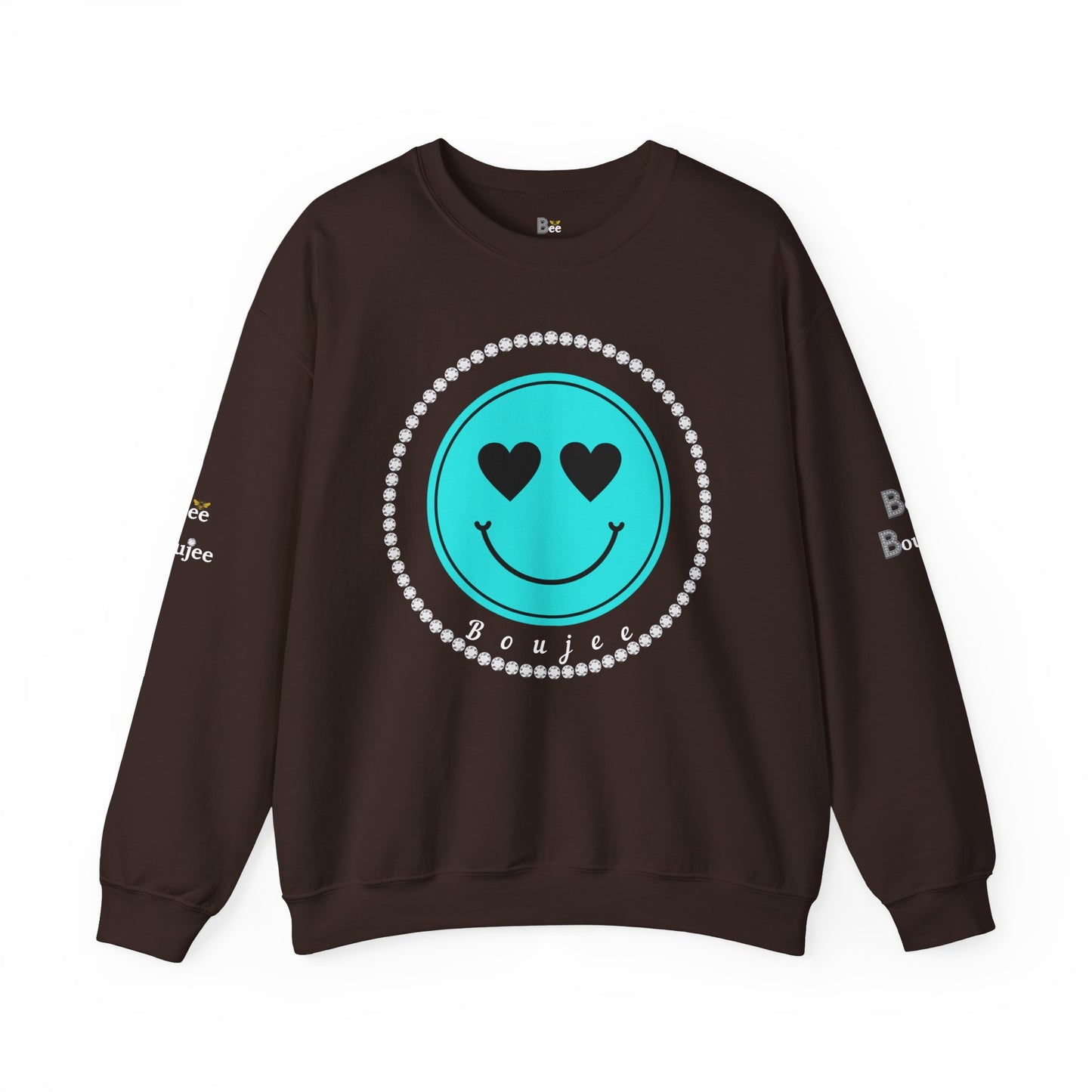 Bee Boujee - Boujee Smiley Face Turquoise in Diamonds Heavy Blend™ Dark Colors Crewneck Sweatshirt