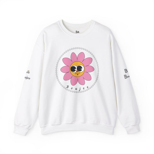 Boujee Flower Smiley Face Pink Gold Wide-Eyed - Heavy Blend™ Light Colors Crewneck Sweatshirt