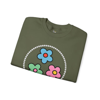 Boujee Mini Flowers Blue Green Pink - Heavy Blend™ Dark Colors Crewneck Sweatshirt