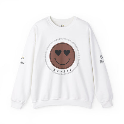 Boujee Smiley Face Heart Eyes Brown - Heavy Blend™ Light Colors Crewneck Sweatshirt