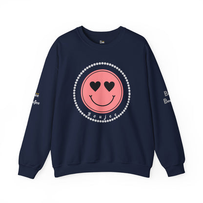Boujee Smiley Face Pink Heart Eyes - Heavy Blend™ Dark Colors Crewneck Sweatshirt