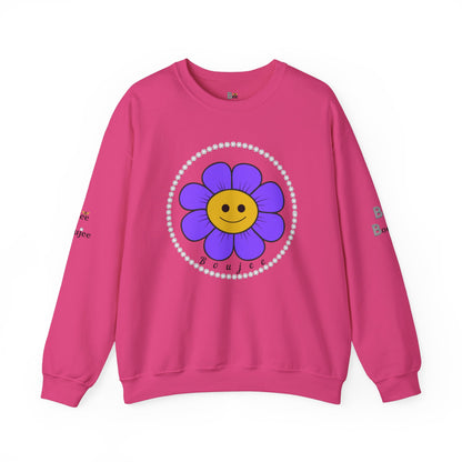 Boujee Flower Smiley Face Purple Gold - Heavy Blend™ Light Colors Crewneck Sweatshirt