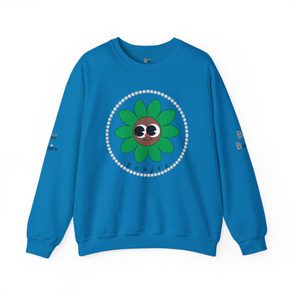 Boujee Flower Smiley Face Green Brown Wide-Eyed - Heavy Blend™ Light Colors Crewneck Sweatshirt