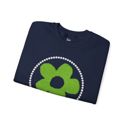 Boujee Fuzzy Green Flower- Heavy Blend™ Dark Colors Crewneck Sweatshirt