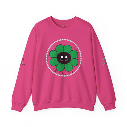 Boujee Flower Smiley Face Green Black - Heavy Blend™ Light Colors Crewneck Sweatshirt