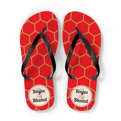 Kind Boujee Really Blessed Flip Flops - RED Golden Honeycomb - EXTRA LARGE