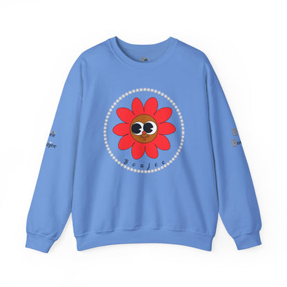 Boujee Flower Smiley Face Red Brown Wide-Eyed - Heavy Blend™ Light Colors Crewneck Sweatshirt