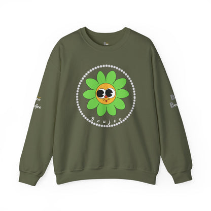 Boujee Flower Smiley Face Green Gold Wide-Eyed - Heavy Blend™ Dark Colors Crewneck Sweatshirt