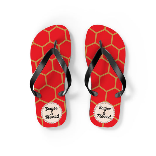 Boujee & Blessed Flip-Flops (RED/Golden Honeycomb) - SMALL