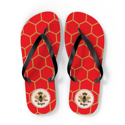 The Boujee Hive Flip Flops - RED Golden Honeycomb - EXTRA LARGE