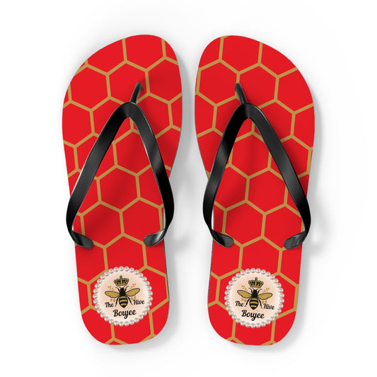 The Boujee Hive Flip Flops - RED Golden Honeycomb - EXTRA LARGE
