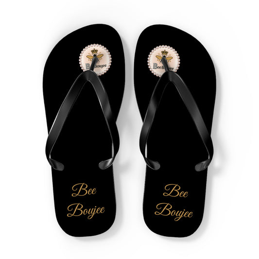 Bee Boujee Crowned-Bee Flip-Flops (Black & Gold)