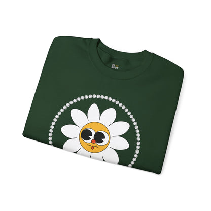 Boujee Flower Smiley Face White Gold Wide-Eyed - Heavy Blend™ Dark Colors Crewneck Sweatshirt