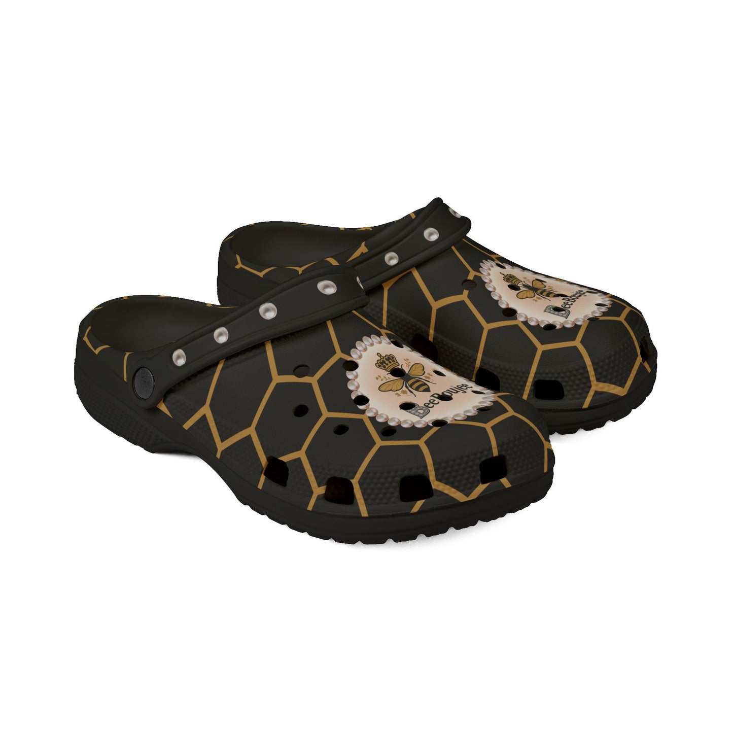 Bee Boujee Golden Honeycomb Clogs with Charms