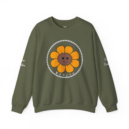 Boujee Flower Smiley Face Gold Brown - Heavy Blend™ Dark Colors Crewneck Sweatshirt