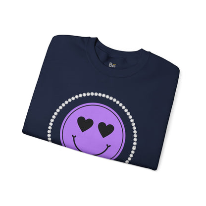 Boujee Smiley Face Purple Heart Eyes Yellow - Heavy Blend™ Dark Colors Crewneck Sweatshirt