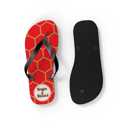 Boujee & Blessed Flip-Flops (RED/Golden Honeycomb) - SMALL