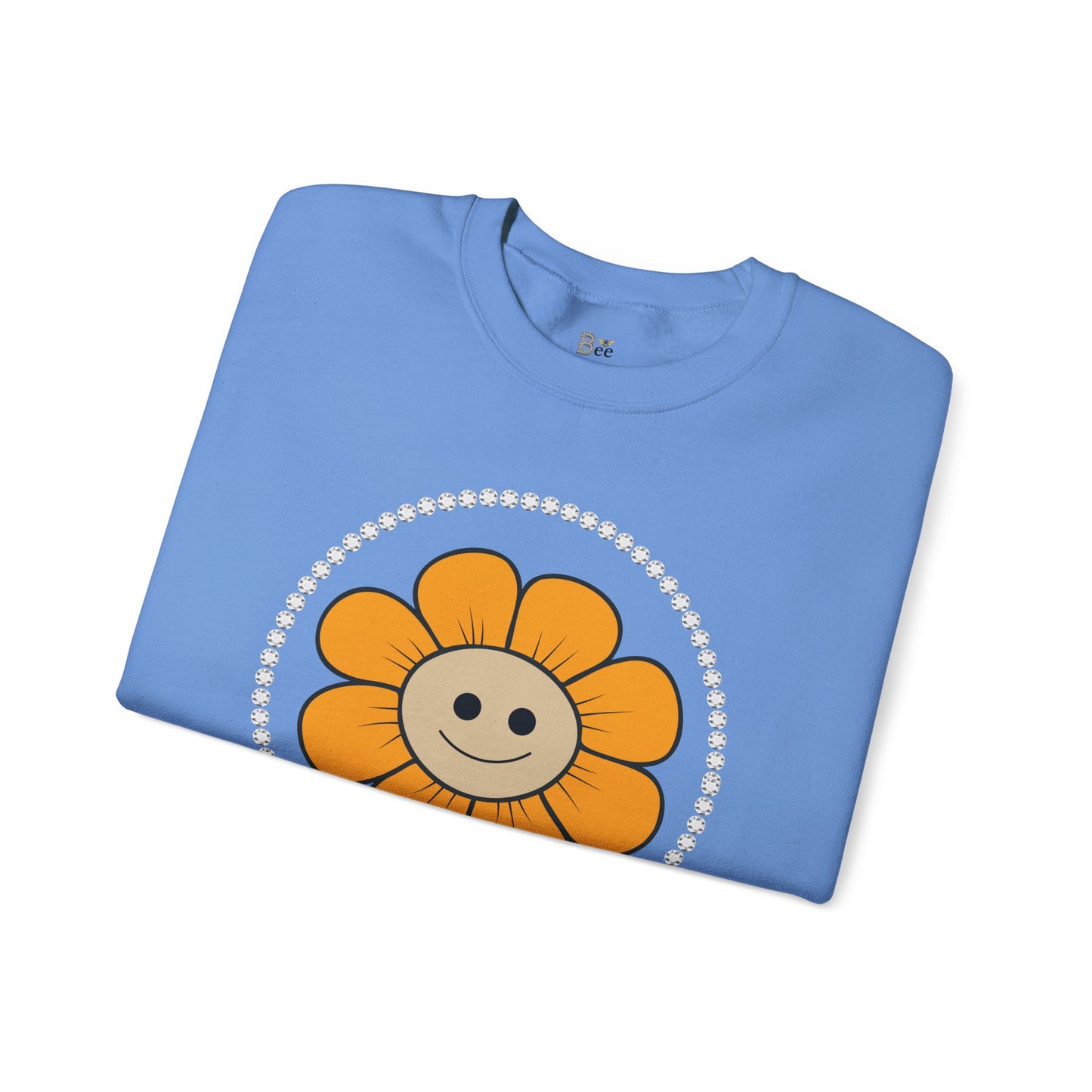 Boujee Flower Smiley Face Gold Tan - Heavy Blend™ Light Colors Crewneck Sweatshirt