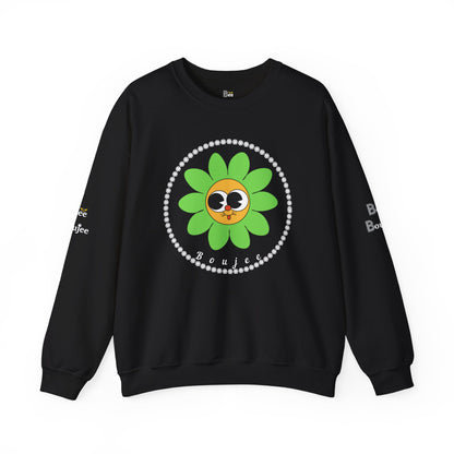 Boujee Flower Smiley Face Green Gold Wide-Eyed - Heavy Blend™ Dark Colors Crewneck Sweatshirt