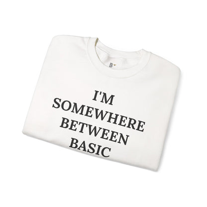 I'm Somewhere Between Basic & Boujee - Heavy Blend™ Light Colors Crewneck Sweatshirt