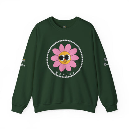 Boujee Flower Smiley Face Pink Gold Wide-Eyed - Heavy Blend™ Dark Colors Crewneck Sweatshirt