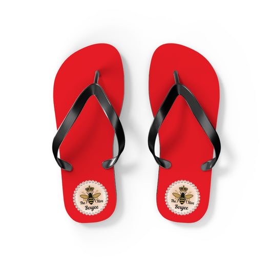 The Boujee Hive Crowned-Bee RED Flip-Flops - SMALL