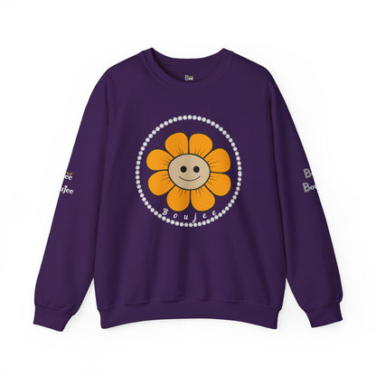 Boujee Flower Smiley Face Gold Tan - Heavy Blend™ Dark Colors Crewneck Sweatshirt