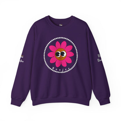 Boujee Flower Smiley Face Pink Brown Wide-Eyed - Heavy Blend™ Dark Colors Crewneck Sweatshirt