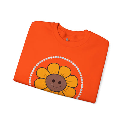 Boujee Flower Smiley Face Gold Brown - Heavy Blend™ Light Colors Crewneck Sweatshirt