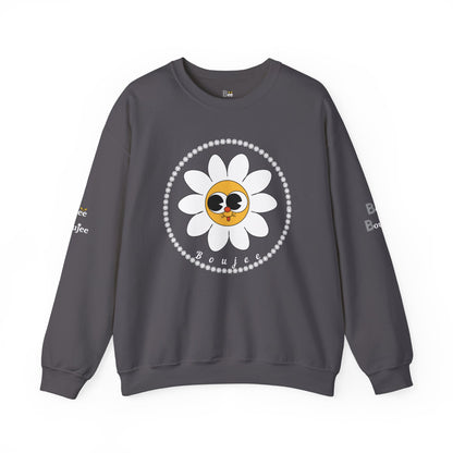 Boujee Flower Smiley Face White Gold Wide-Eyed - Heavy Blend™ Dark Colors Crewneck Sweatshirt