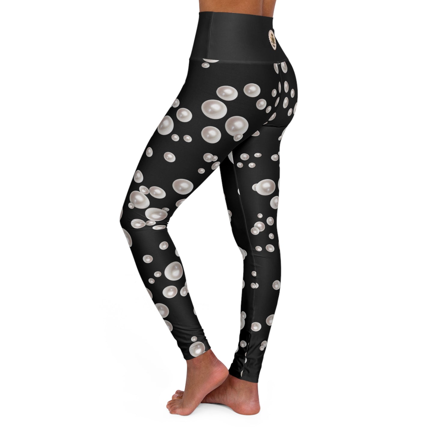 "The Boujee Hive" Stylish High Waisted Yoga Leggings with Pearls Print - MEDIUM