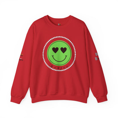 Boujee Smiley Face Heart Eyes Green - Heavy Blend™ Light Colors Crewneck Sweatshirt