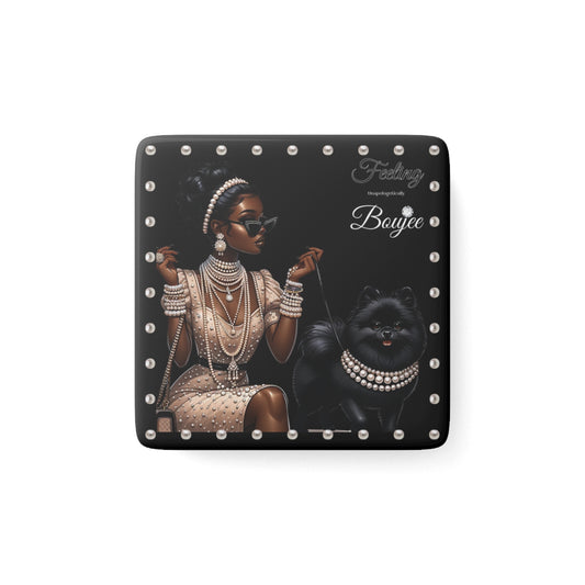 Feeling Boujee in PEARLS - Porcelain Magnet, Square BLACK