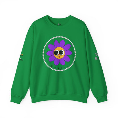 Boujee Flower Smiley Face Purple Gold Wide-Eyed - Heavy Blend™ Light Colors Crewneck Sweatshirt