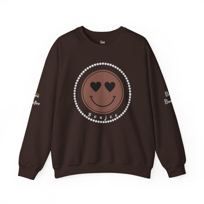 Boujee Smiley Face Brown Heart Eyes - Heavy Blend™ Dark Colors Crewneck Sweatshirt