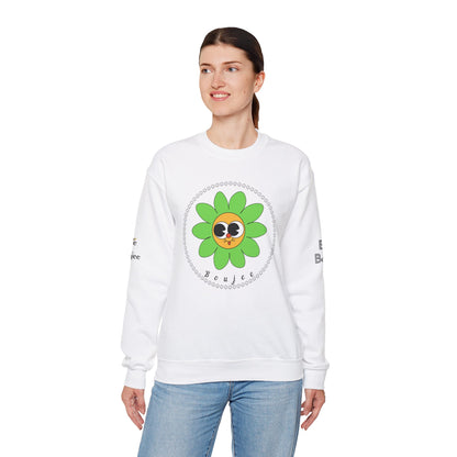 Boujee Flower Smiley Face Green Gold Wide-Eyed - Heavy Blend™ Light Colors Crewneck Sweatshirt