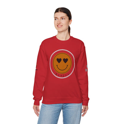 Boujee Smiley Face Heart Eyes Brown - Heavy Blend™ Light Colors Crewneck Sweatshirt