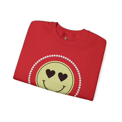 Boujee Smiley Face Heart Eyes Beige - Heavy Blend™ Light Colors Crewneck Sweatshirt