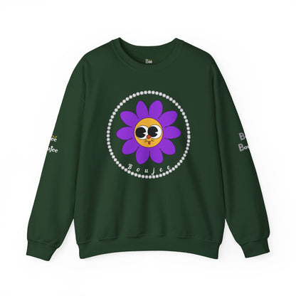 Boujee Flower Smiley Face Purple Gold Wide-Eyed - Heavy Blend™ Dark Colors Crewneck Sweatshirt