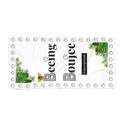 Beeing Boujee Diamonds - Beach Towel WHITE Palm Leaves